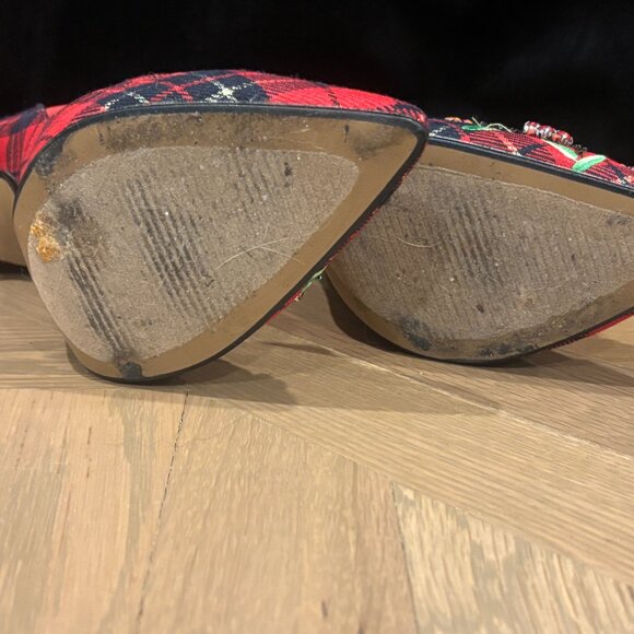 Betsey Johnson Red Plaid Embroidered Heels - Picture 5 of 6